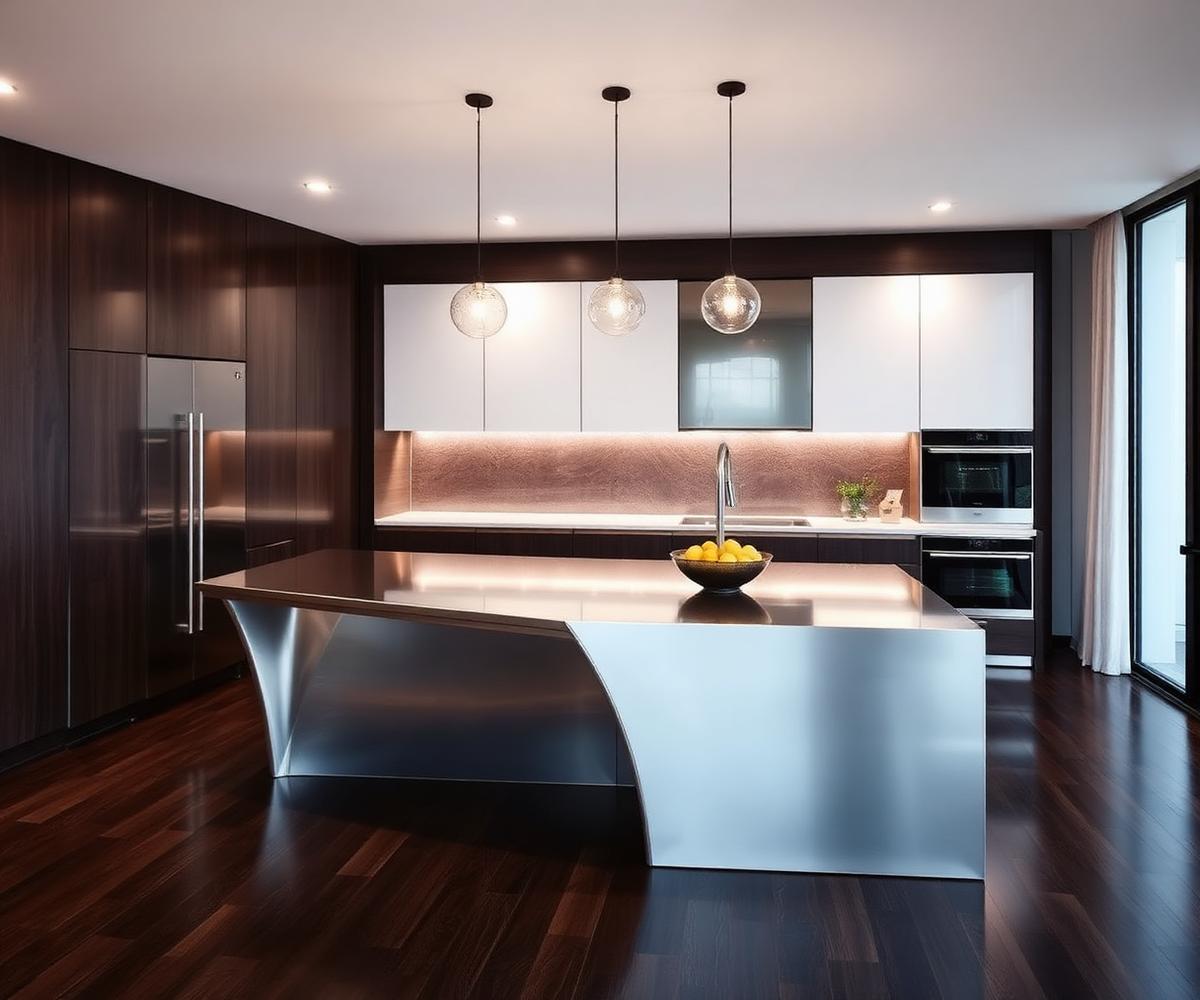 Mirror-Polished Island Kitchen